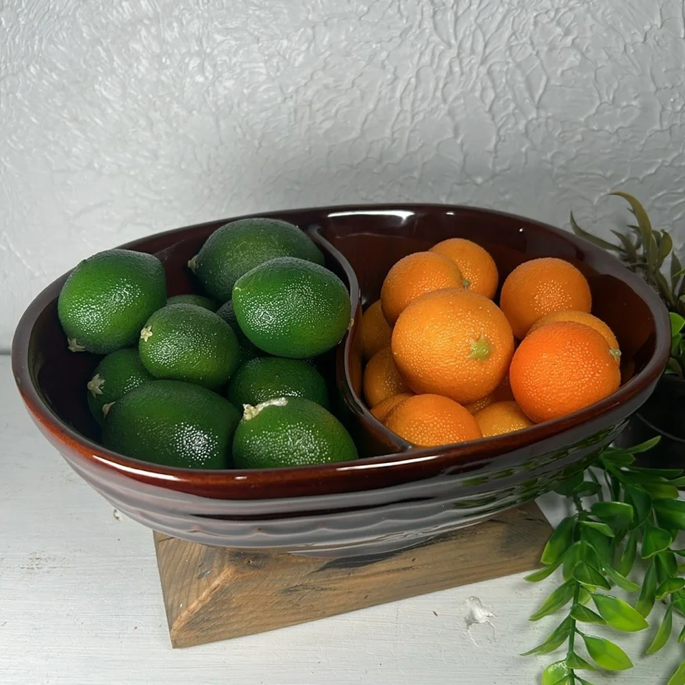 Marcrest Daisy Dot Divided Stoneware Serving Dish Bowl VTG Farmhouse Country
